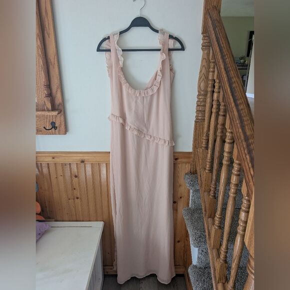 Lucy In The Sky Chiffon Formal Event Ruffle Peach Pink Maxi Dress Size XL - Picture 6 of 8